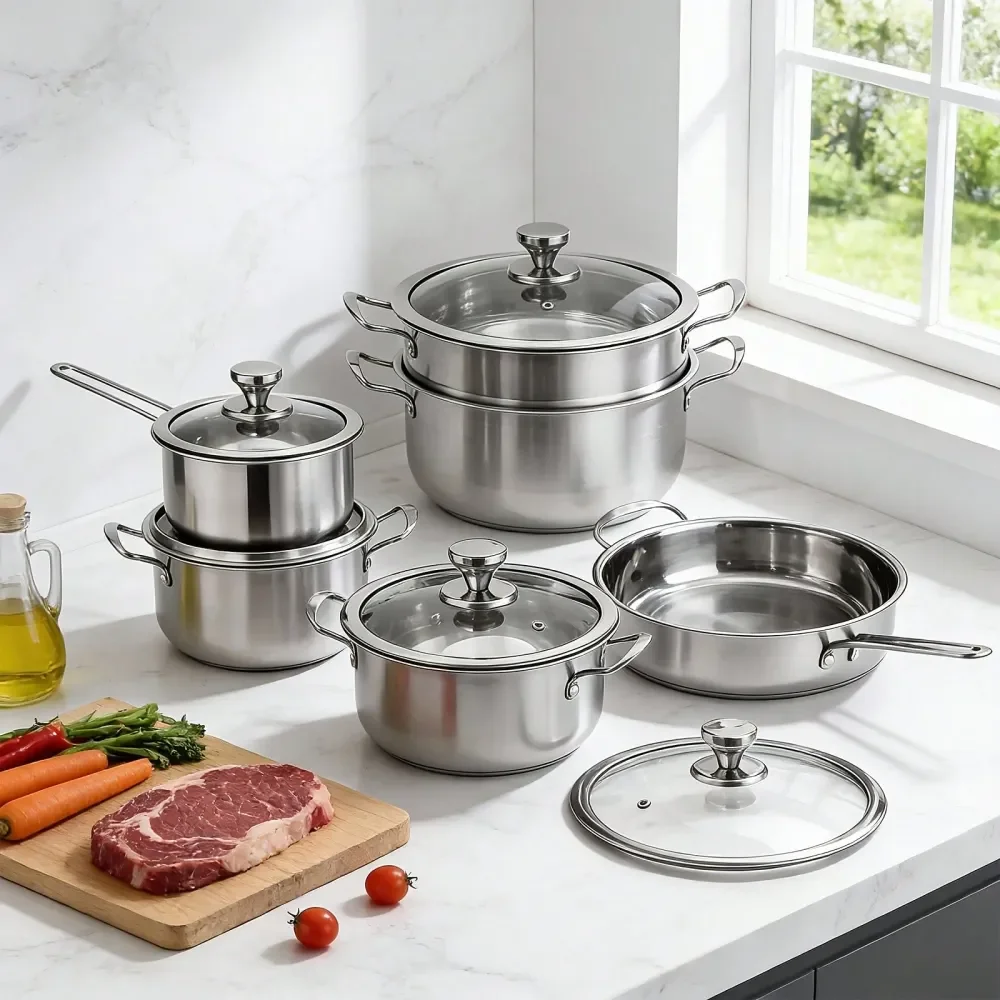 11Piece Stainless Steel Pot Pan Set, 500F Resistant For Home Cooking Party Meals Induction , Silver, Perfect For Lunar New Year
11Piece Stainless Steel Pot Pan Set, 500F Resistant For Home Cooking Party Meals Induction , Silver, Perfect For Lunar New Year