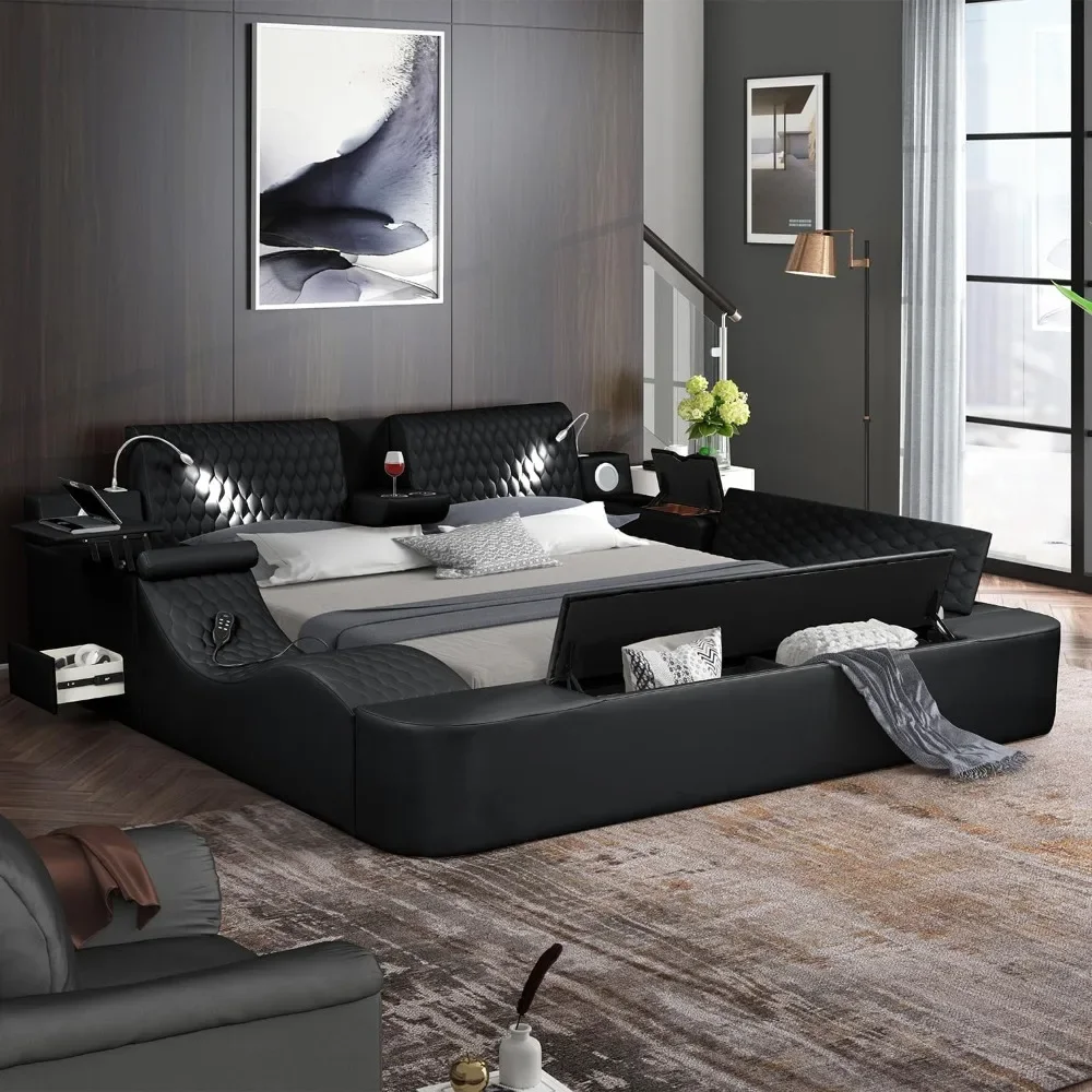 King Size Multifunctional Luxury Bed Frame with Adjustable Leather Headboard Massage Recliner The Left,Storage Shelf The Right
King Size Multifunctional Luxury Bed Frame with Adjustable Leather Headboard Massage Recliner The Left,Storage Shelf The Right
