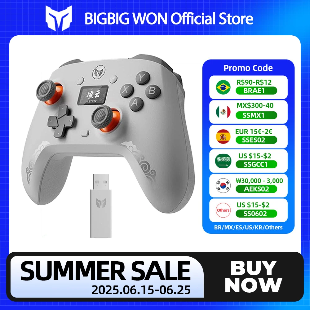 BIGBIGWON Aether C6 Wireless Gaming Controller, Dual-Hall, Dual-1000Hz, Receiver Gamepads with Intelligent Control Screen for PC
BIGBIGWON Aether C6 Wireless Gaming Controller, Dual-Hall, Dual-1000Hz, Receiver Gamepads with Intelligent Control Screen for PC