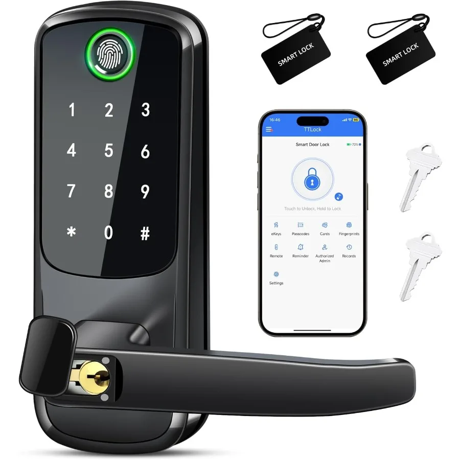 Keypad Smart Door Lock with HandleKeyless Entry Digital Lock for Front/Interior Door Fingerprint Electronic Door Knob with APP
Keypad Smart Door Lock with HandleKeyless Entry Digital Lock for Front/Interior Door Fingerprint Electronic Door Knob with APP