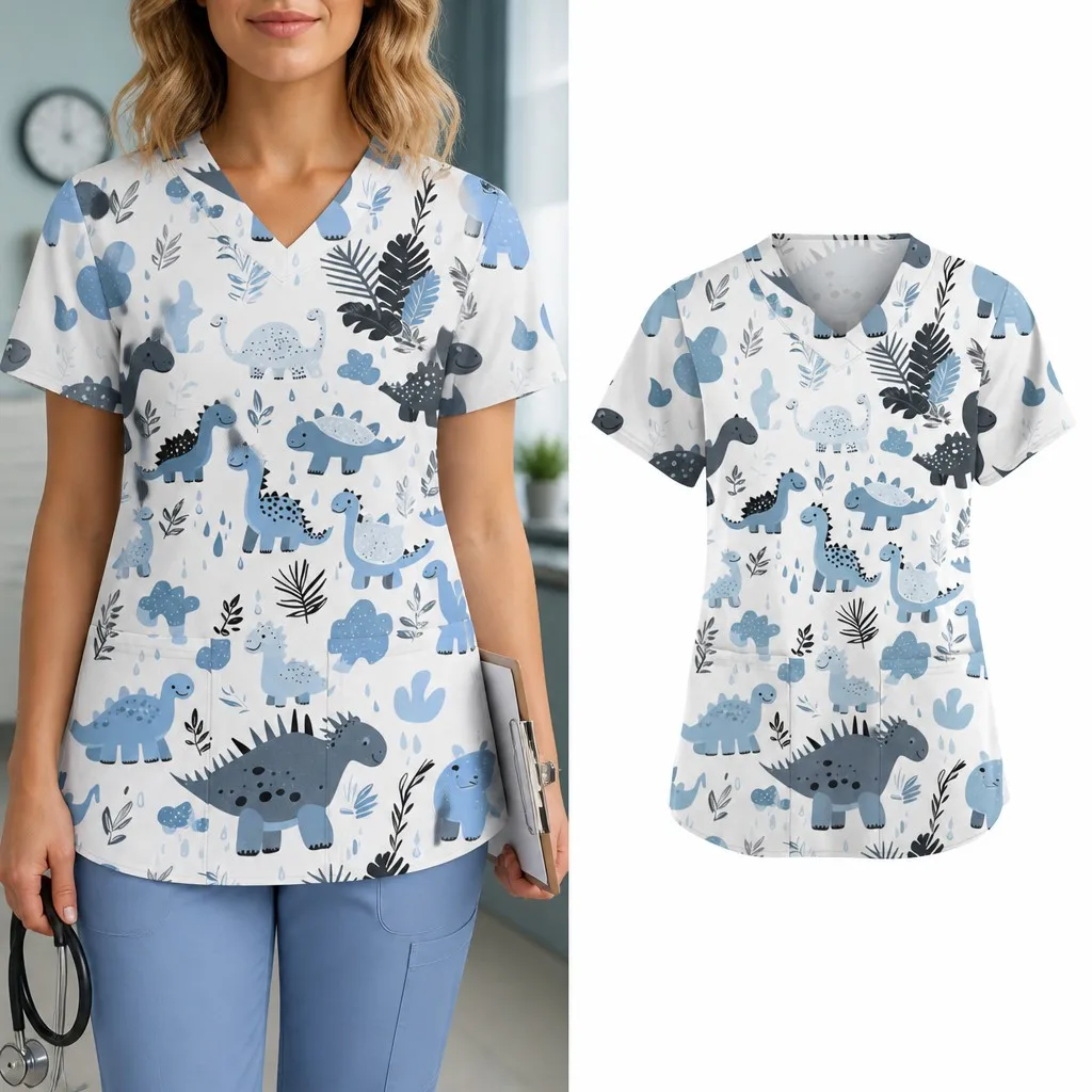 Women's Cartoon Print Surgical Gown Top, Short Sleeve V-Neck Nurse Uniform Shirt, T-Shirt with Pockets, Nursing Work Top
Women's Cartoon Print Surgical Gown Top, Short Sleeve V-Neck Nurse Uniform Shirt, T-Shirt with Pockets, Nursing Work Top