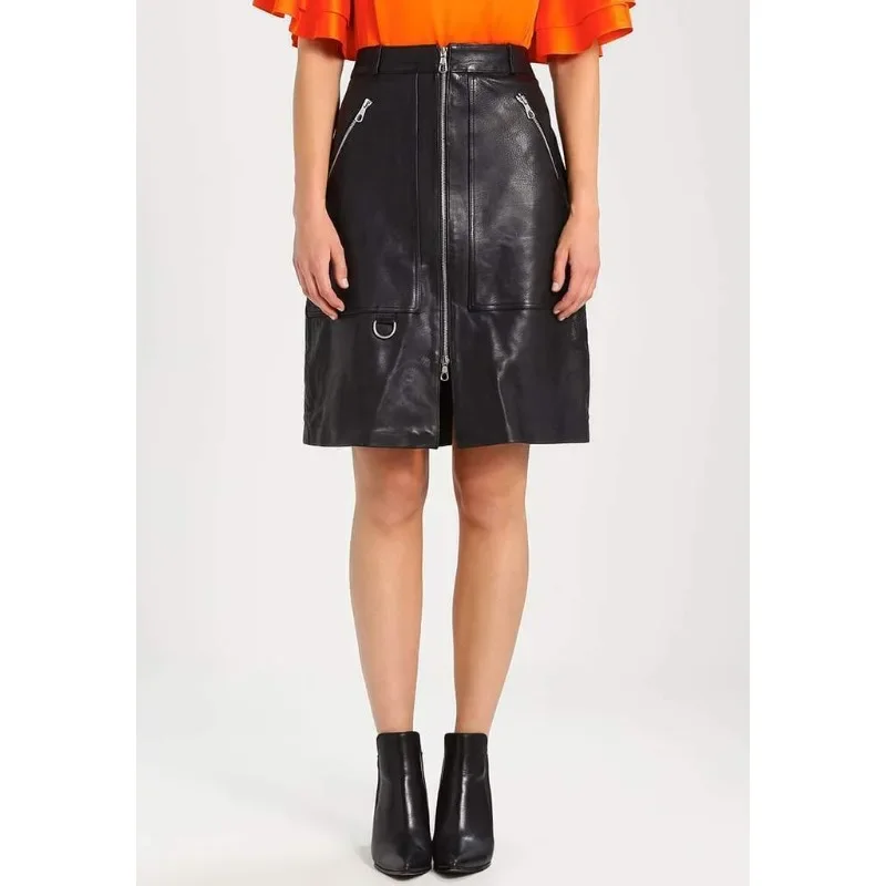 Women's Genuine Real Lambskin Leather Skirt Mid Knee Stylish Soft Zipper Skirt
Women's Genuine Real Lambskin Leather Skirt Mid Knee Stylish Soft Zipper Skirt