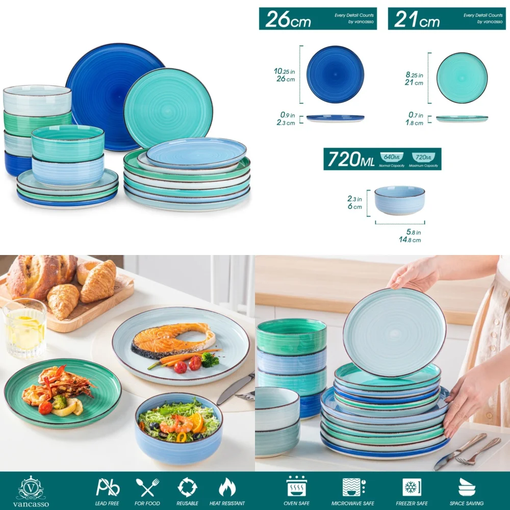 Набор керамической посуды Набор столовой посуды из синего керамогранита из 18 предметов на 6 идеально подходит для повседневной столовой и особых случаев Прочный и
Набор керамической посуды Набор столовой посуды из синего керамогранита из 18 предметов на 6 идеально подходит для повседневной столовой и особых случаев Прочный и