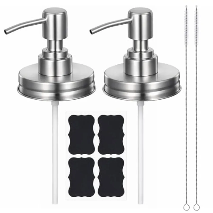 2 Pcs Mason Jar Liquid Soap Dispenser Pump with 2 Brushes and 4 Lables Rust Proof Stainless Steel Lid Regular Mouth Mason Jar S
2 Pcs Mason Jar Liquid Soap Dispenser Pump with 2 Brushes and 4 Lables Rust Proof Stainless Steel Lid Regular Mouth Mason Jar S