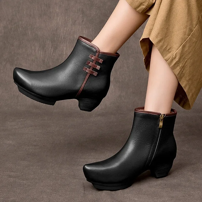 Birkuir Retro Pointed Toe Women Ankle Boots Side Zippers Thick Heel Short Boots Black High Top Shoes Genuine Leather Work Boots
Birkuir Retro Pointed Toe Women Ankle Boots Side Zippers Thick Heel Short Boots Black High Top Shoes Genuine Leather Work Boots