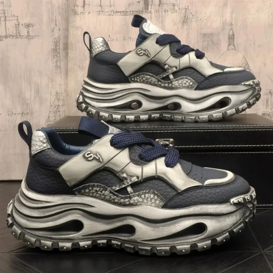 Men's Chunky Platform Sneakers - Thick-Soled Low-Top Lace-Up Dad Shoes with Upper and Sole Round Toe Casual Athletic Footwear S
Men's Chunky Platform Sneakers - Thick-Soled Low-Top Lace-Up Dad Shoes with Upper and Sole Round Toe Casual Athletic Footwear S