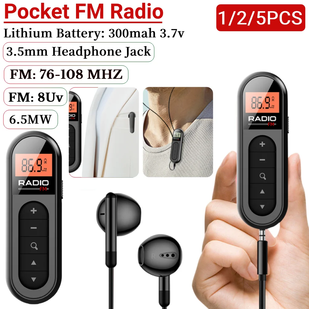 Mini Pocket FM Radio 76-108MHZ Portable Radio Receiver with Backlight LCD Display Walkman Radio for Conference/Tour/Guide
Mini Pocket FM Radio 76-108MHZ Portable Radio Receiver with Backlight LCD Display Walkman Radio for Conference/Tour/Guide