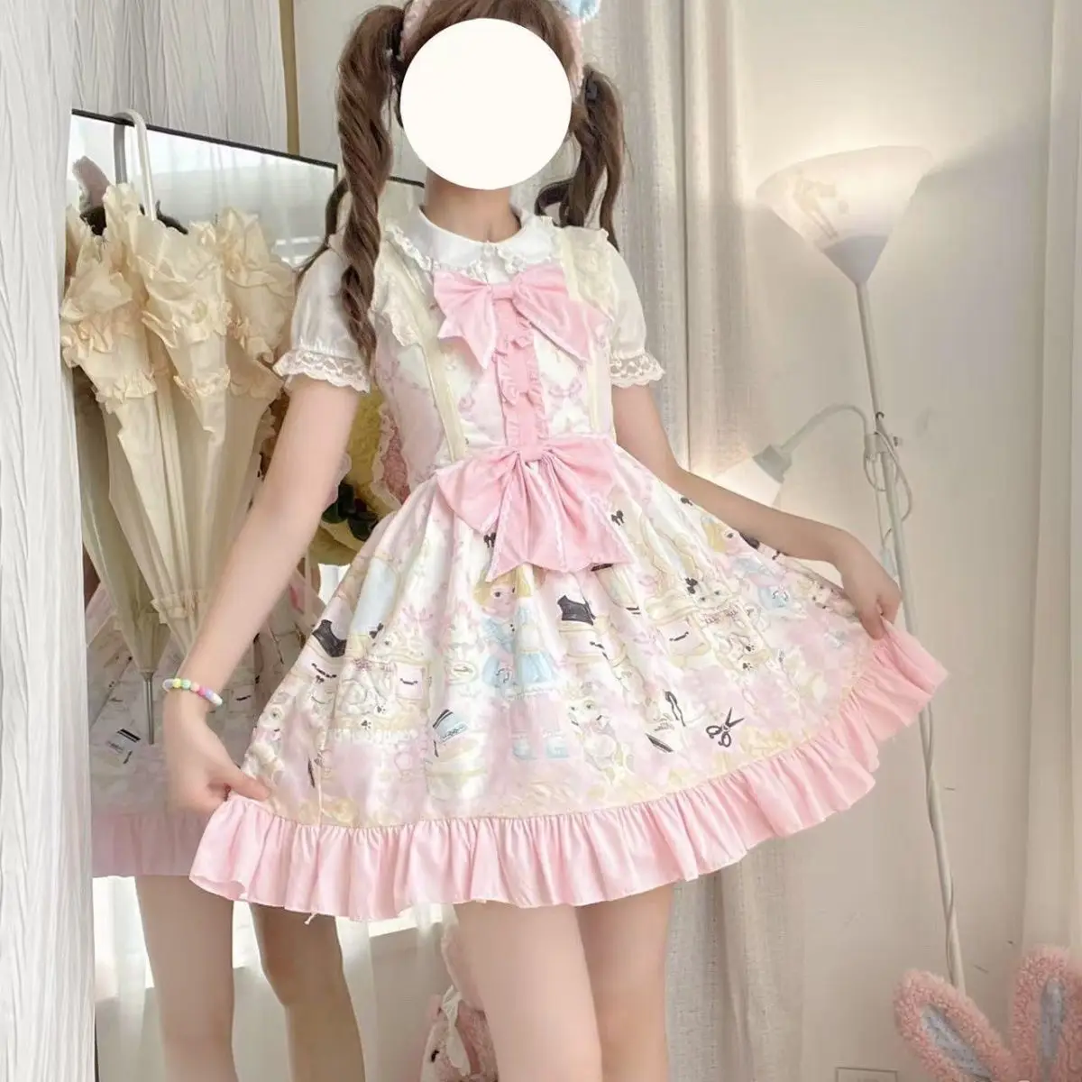 Original Lolita Cute Jk Strap Dress Women Japanese Cartoon Printed Bow Patchwork Sweet Girl Dress Spring Summer Princess Dress
Original Lolita Cute Jk Strap Dress Women Japanese Cartoon Printed Bow Patchwork Sweet Girl Dress Spring Summer Princess Dress