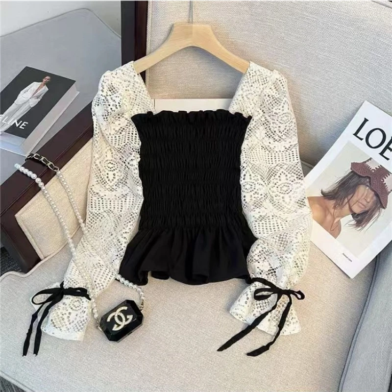 Vintage Hollow Out Long Sleeve Blouse Spring Autumn New Fake Two-piece Patchwork Korean Shirt Tops Fashion Sweet Women Clothing
Vintage Hollow Out Long Sleeve Blouse Spring Autumn New Fake Two-piece Patchwork Korean Shirt Tops Fashion Sweet Women Clothing