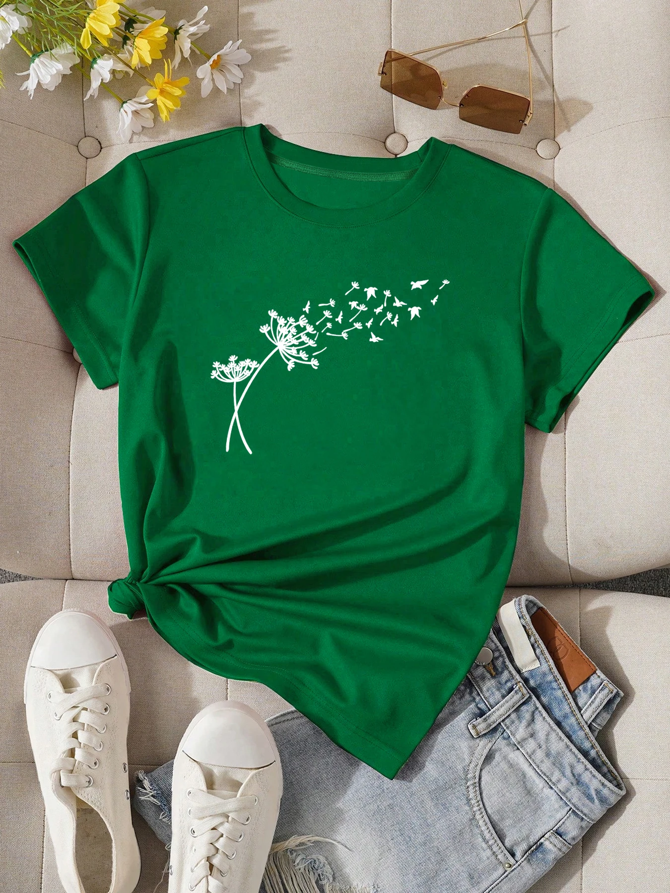 flower print t-shirt, short sleeve crew neck casual top for summer & spring, women's clothing
flower print t-shirt, short sleeve crew neck casual top for summer & spring, women's clothing