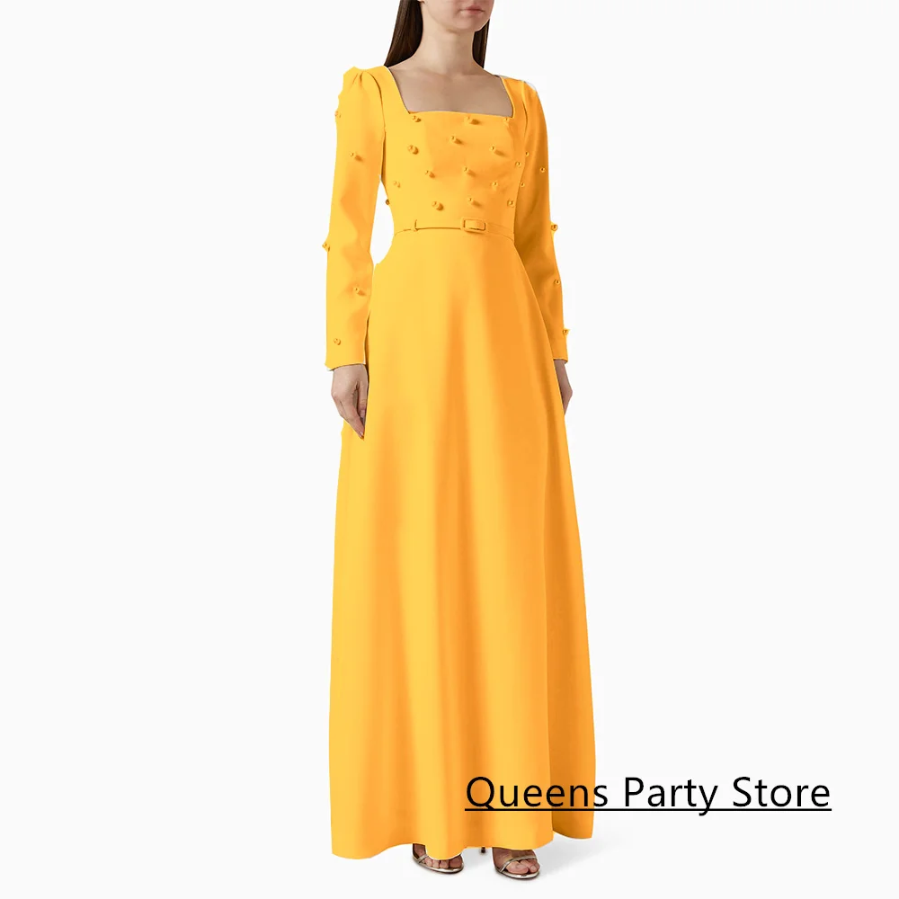 Elegant Arabian Evening Dress Customized Square Neck Long Sleeves Pearls Ankle Length A Line Saudi Prom Gown for Party
Elegant Arabian Evening Dress Customized Square Neck Long Sleeves Pearls Ankle Length A Line Saudi Prom Gown for Party