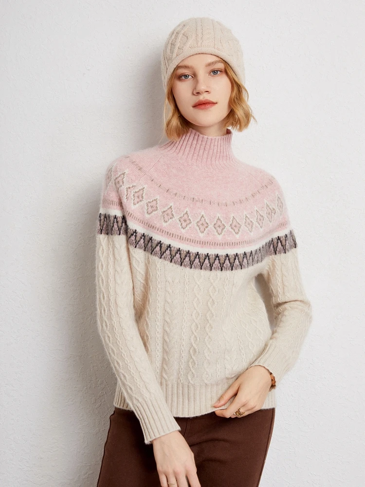 New Chic Women's 100% Cashmere Thick Pullover Sweater Mock Neck Rhombus Knitwear Autumn Winter Casual Clothing Soft Warm Tops
New Chic Women's 100% Cashmere Thick Pullover Sweater Mock Neck Rhombus Knitwear Autumn Winter Casual Clothing Soft Warm Tops