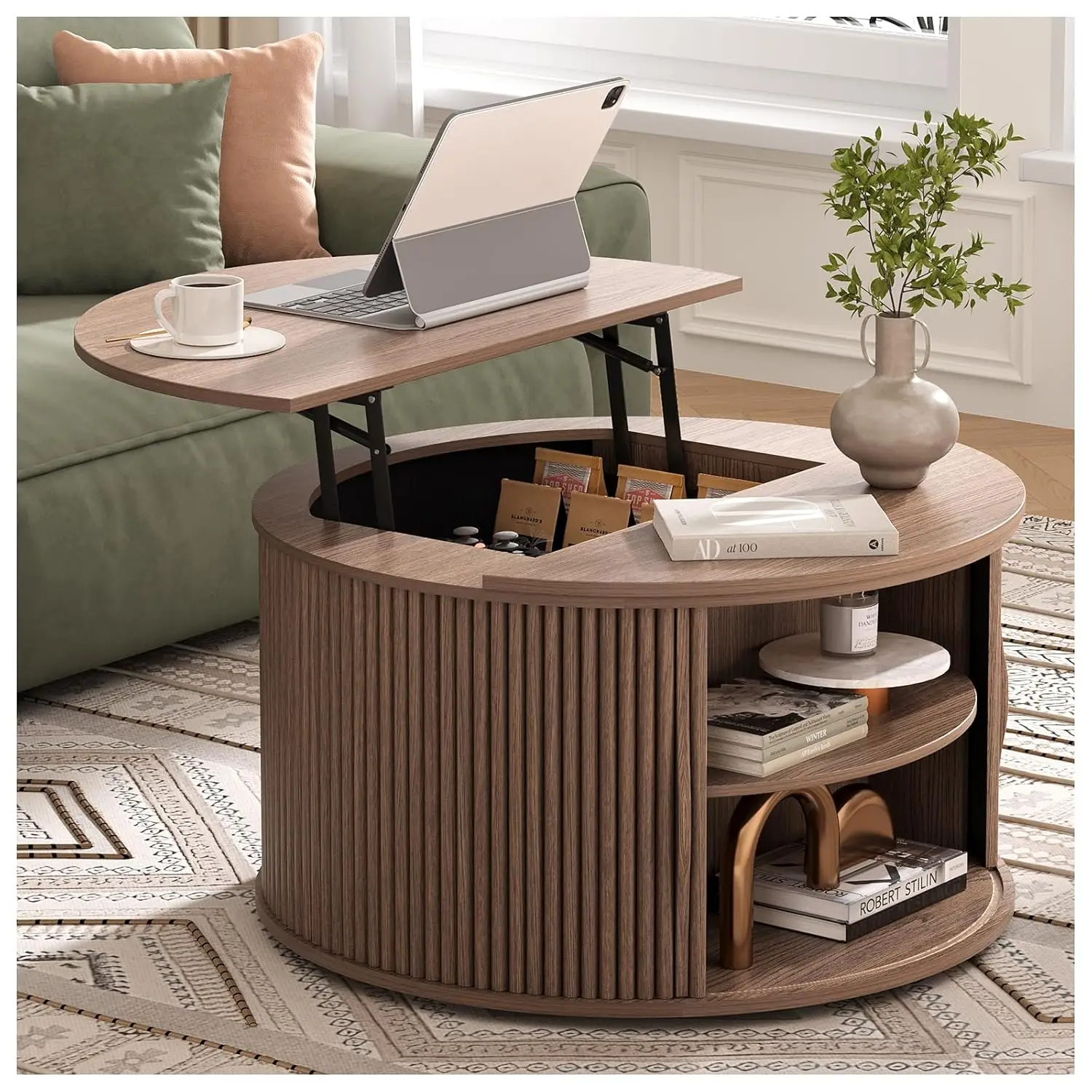 Круглый журнальный столик с подъемной столешницей, многофункциональный журнальный столик-тумба с раздвижной дверцей, маленький, рифленый, на заказ
Круглый журнальный столик с подъемной столешницей, многофункциональный журнальный столик-тумба с раздвижной дверцей, маленький, рифленый, на заказ