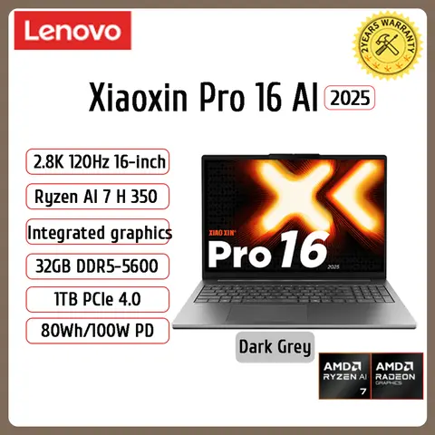 【2025 YENİ】Lenovo Xiaoxin Pro 16 Dizüstü Bilgisayar AMD AI 7H 350/860M 32G+1T 16 inç 2.8K OLED Ekran 120Hz Lenovo Dizüstü Bilgisayar