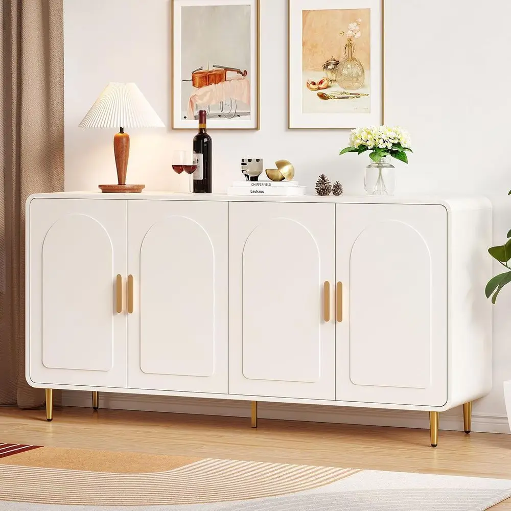 60" Sideboard Buet Cabinet, Large Crza Storage Cabinet, ern ole Table with Doand Shelves, White Coee Bar or Living Dining Room K
60" Sideboard Buet Cabinet, Large Crza Storage Cabinet, ern ole Table with Doand Shelves, White Coee Bar or Living Dining Room K