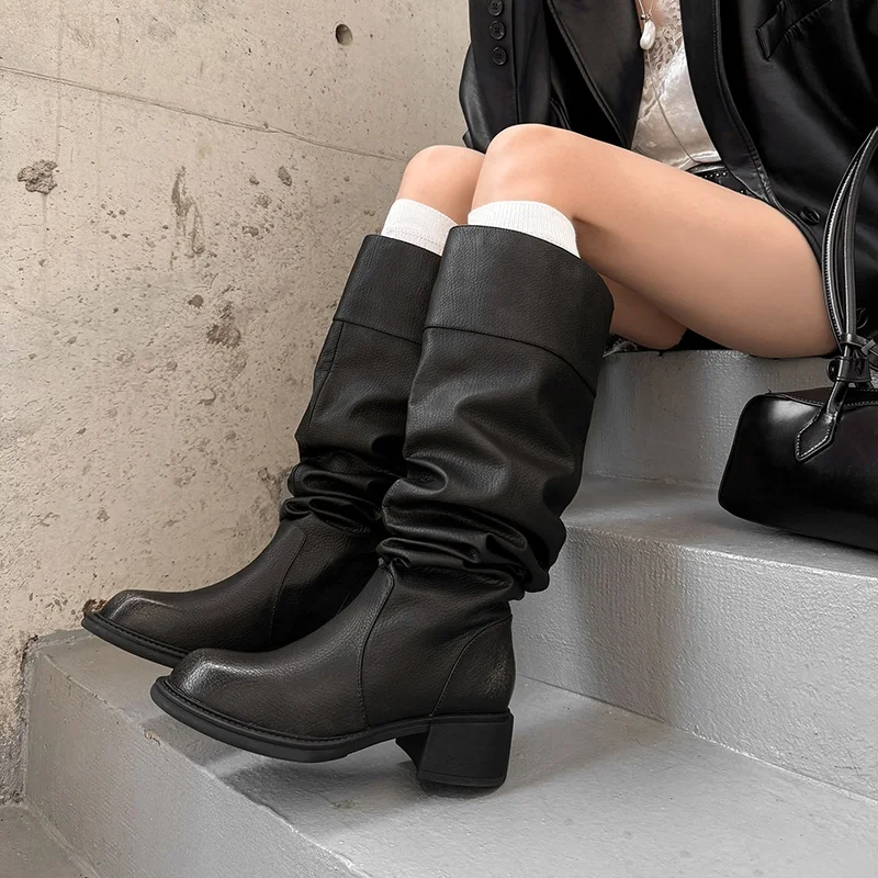 Riding Boots Women Genuine Leather Wide Calf Stacked Heel Knee High British Winter Vintage Tall Boots
Riding Boots Women Genuine Leather Wide Calf Stacked Heel Knee High British Winter Vintage Tall Boots