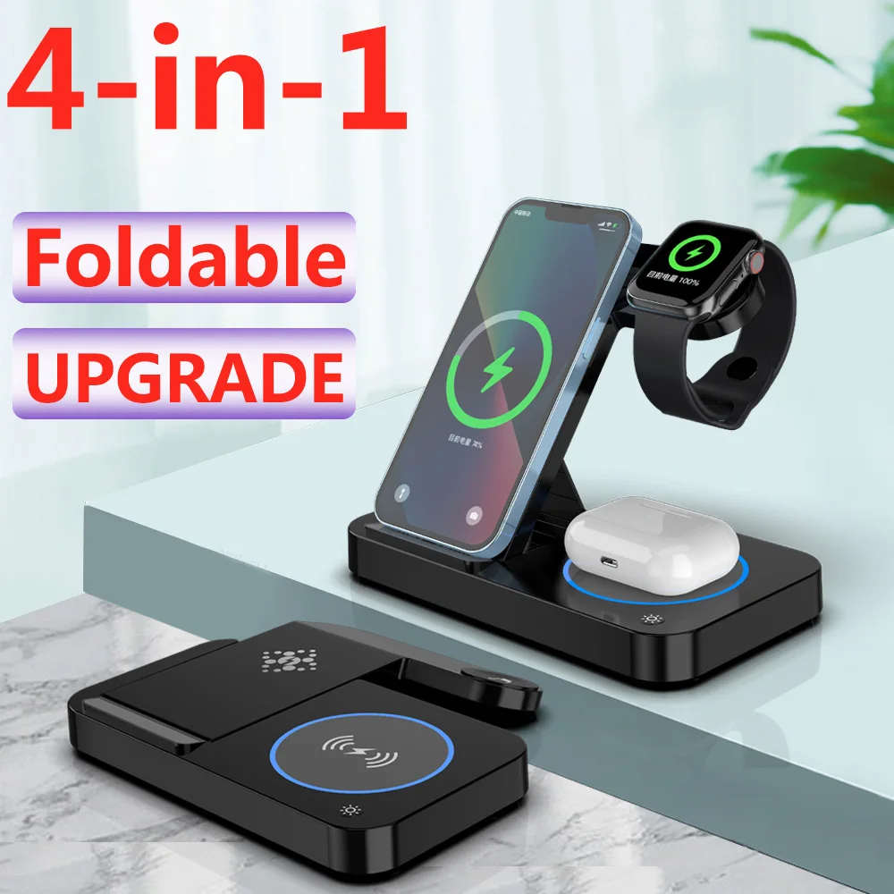 Беспроводное зарядное устройство 4 в 1, складная док-станция Qi для быстрой зарядки Apple Watch iWatch 7 AirPods Pro iPhone 13 12 11 XR, 30 Вт
Беспроводное зарядное устройство 4 в 1, складная док-станция Qi для быстрой зарядки Apple Watch iWatch 7 AirPods Pro iPhone 13 12 11 XR, 30 Вт