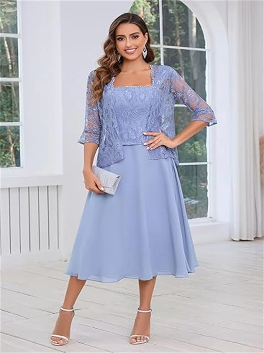 Customized Women's 2 Pieces Mother Of The Bride Dresses For Wedding Tea Length Lace Appliques Formal Evening Dresses With Jacket
Customized Women's 2 Pieces Mother Of The Bride Dresses For Wedding Tea Length Lace Appliques Formal Evening Dresses With Jacket
