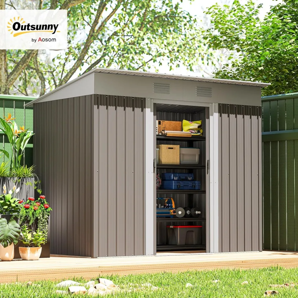 7' X 4' Metal Lean To Garden Shed, Outdoor Storage Shed, Garden Tool House with Double Sliding Doors, 2 Air Vents, Customized
7' X 4' Metal Lean To Garden Shed, Outdoor Storage Shed, Garden Tool House with Double Sliding Doors, 2 Air Vents, Customized
