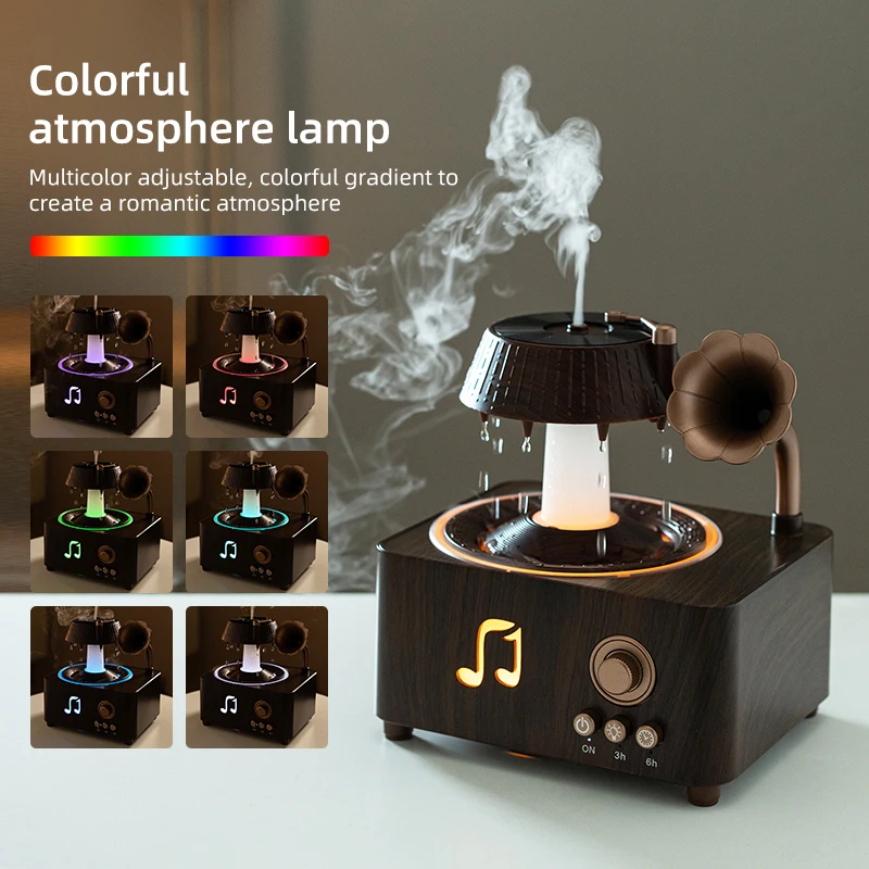 Aromatherapy Spray Humidifier 250ml with Remote Control and 7-Color Ambient Lighting Bedroom Rain Drop Vintage Gramophone-Style
Aromatherapy Spray Humidifier 250ml with Remote Control and 7-Color Ambient Lighting Bedroom Rain Drop Vintage Gramophone-Style