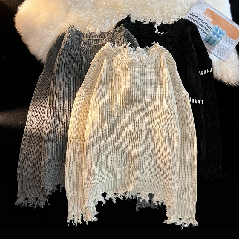 Solid Ripped Hole Sweater Women Man Spring Autumn Long Sleeves Loose Knitwear Fashion All-matched Trend Pullovers
Solid Ripped Hole Sweater Women Man Spring Autumn Long Sleeves Loose Knitwear Fashion All-matched Trend Pullovers