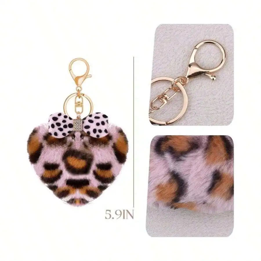 Leopard Faux Fur Heart Keychain With Bow For Handbag Car Keys
Leopard Faux Fur Heart Keychain With Bow For Handbag Car Keys
