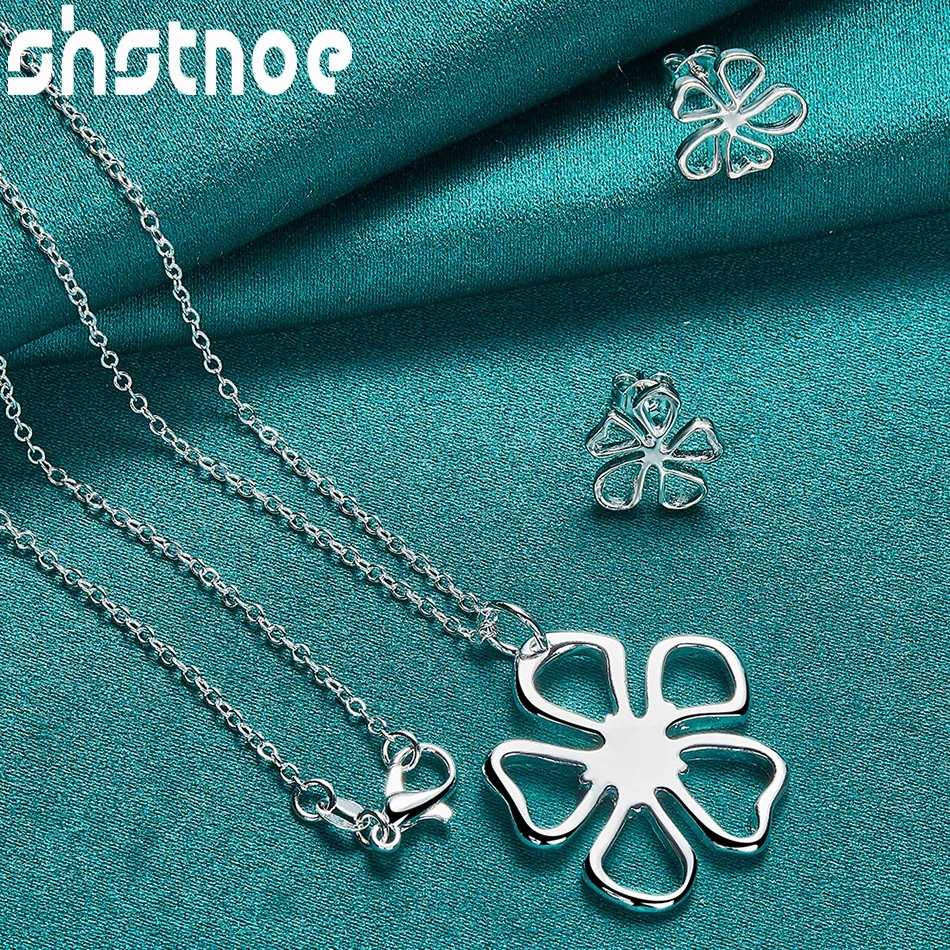 SHSTONE 925 Sterling Silver Flower Pendant Necklace Stud Earrings High Quality Jewelry Sets For Woman Bride Wedding Engagement
SHSTONE 925 Sterling Silver Flower Pendant Necklace Stud Earrings High Quality Jewelry Sets For Woman Bride Wedding Engagement