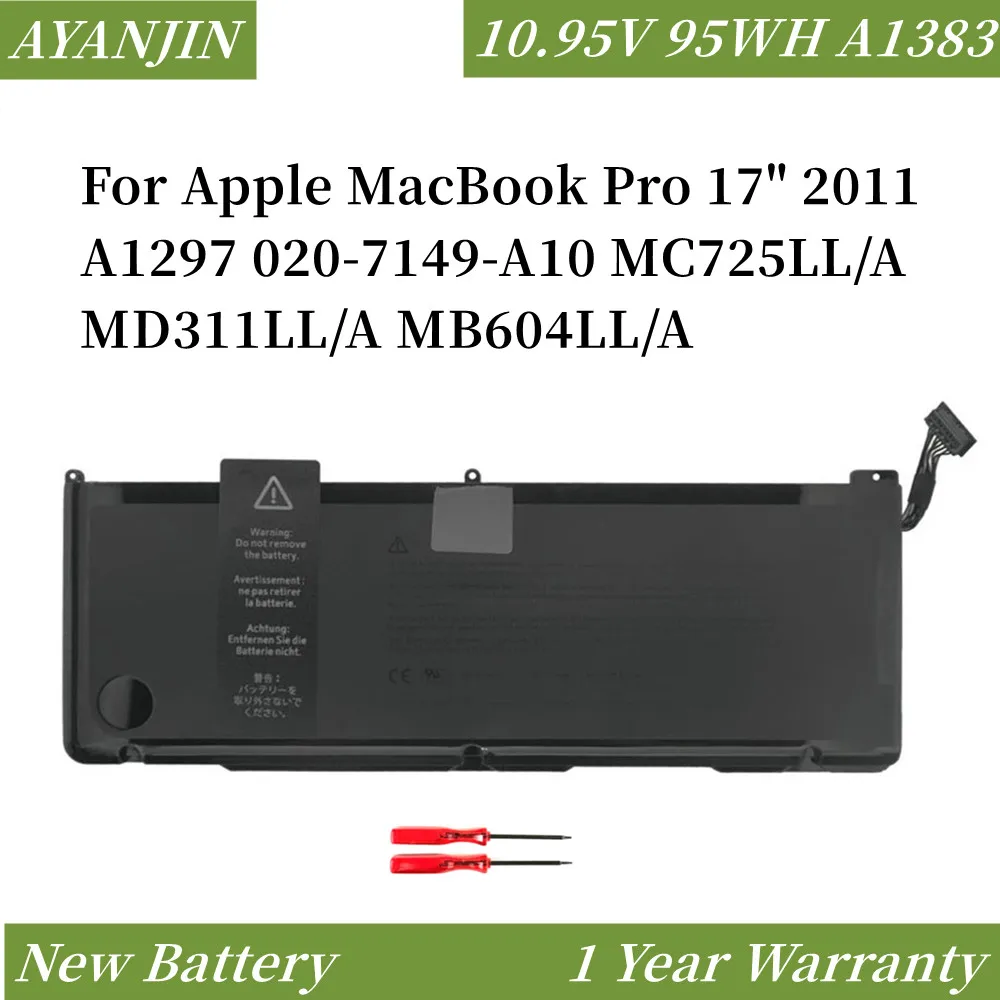 A1383 10.95V 95WH Laptop Battery For Apple MacBook Pro 17" 2011 A1297 020-7149-A10 MC725LL/A MD311LL/A MB604LL/A
A1383 10.95V 95WH Laptop Battery For Apple MacBook Pro 17" 2011 A1297 020-7149-A10 MC725LL/A MD311LL/A MB604LL/A