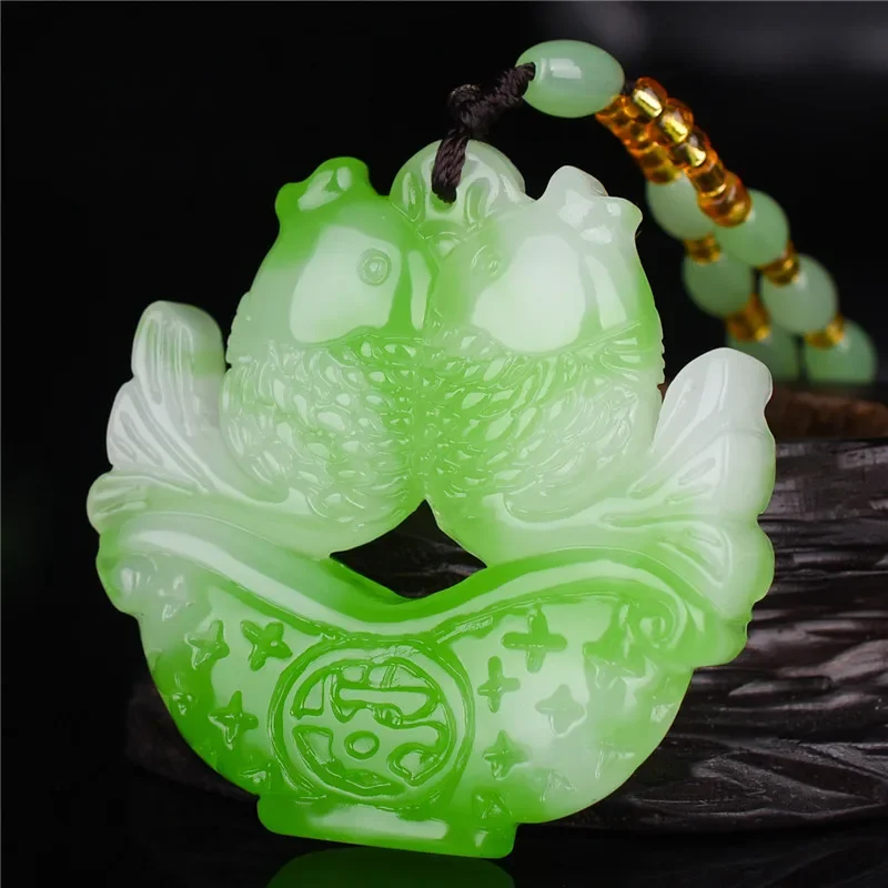 Natural Green Jade Pisces Pendant Necklace Charm Jewellery Fashion Accessories Hand-Carved Man Luck Amulet Gifts Sweater Chain
Natural Green Jade Pisces Pendant Necklace Charm Jewellery Fashion Accessories Hand-Carved Man Luck Amulet Gifts Sweater Chain