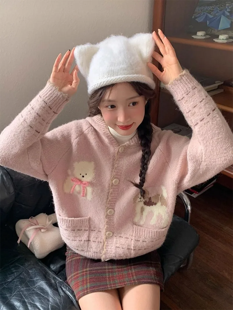 Miiiix Strawberry Powder Puppy Hooded Knitted Cardigan Short Jacket Women's 2024 New Loose Casual Sweater Female Clothing
Miiiix Strawberry Powder Puppy Hooded Knitted Cardigan Short Jacket Women's 2024 New Loose Casual Sweater Female Clothing