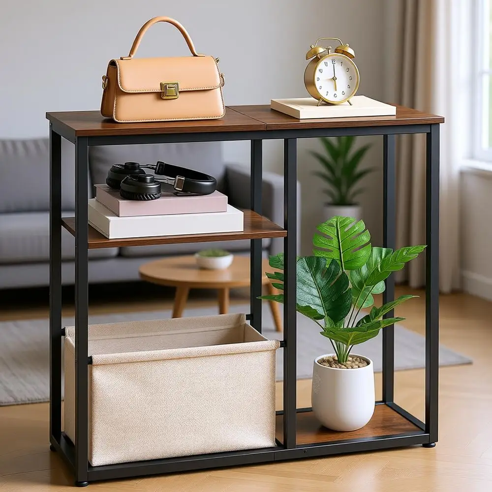 Compact 3-Tier Entryway Table with Storage Basket, Ideal for Small Spaces, Rustic Brown, Black & Beige
Compact 3-Tier Entryway Table with Storage Basket, Ideal for Small Spaces, Rustic Brown, Black & Beige