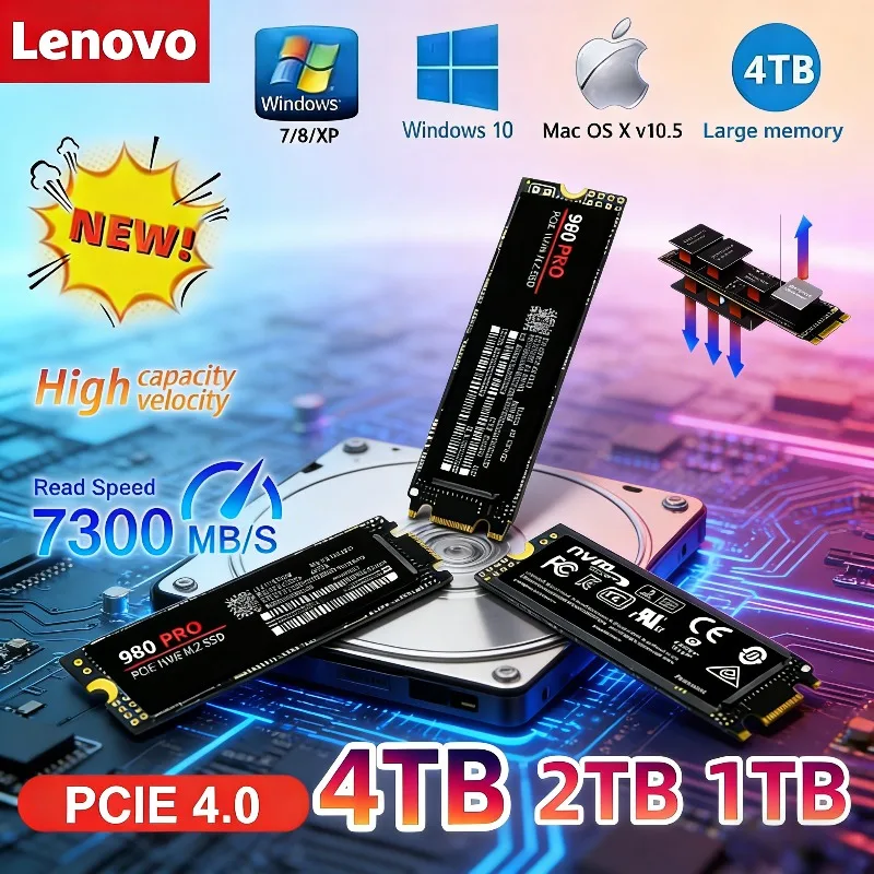 Внутренний SSD-накопитель Lenovo 980Pro/990Pro M.2 NVMe PCIe 4.0, 1 ТБ, 2 ТБ, 4 ТБ, скорость до 7400 МБ/с, высокоскоростное хранилище для ноутбуков и настольных ПК
Внутренний SSD-накопитель Lenovo 980Pro/990Pro M.2 NVMe PCIe 4.0, 1 ТБ, 2 ТБ, 4 ТБ, скорость до 7400 МБ/с, высокоскоростное хранилище для ноутбуков и настольных ПК
