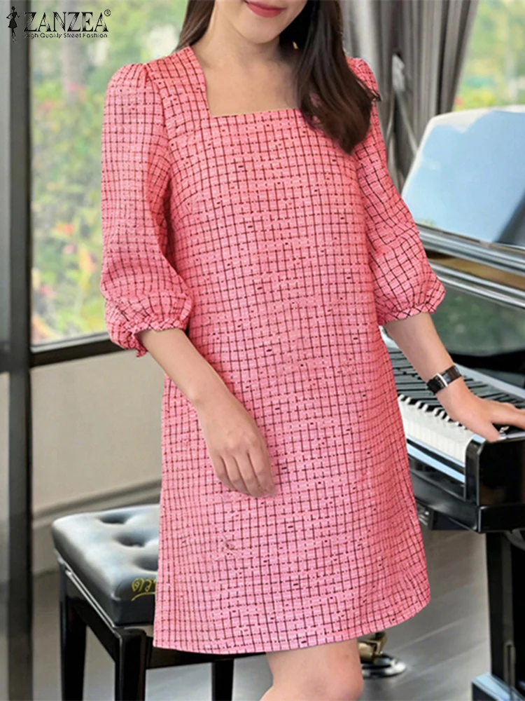 ZANZEA 2025 Women Plaid Mini Dress Fashion 3/4 Lantern Sleeve Sundress Square Neck Vestidos Casual Loose A-Line Robe Femme
ZANZEA 2025 Women Plaid Mini Dress Fashion 3/4 Lantern Sleeve Sundress Square Neck Vestidos Casual Loose A-Line Robe Femme