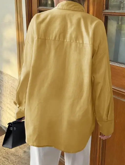 Свободная женская весенняя однотонная рубашка с лацканами, простая свободная рубашка с длинными рукавами и пуговицами спереди, подходит для профессиональной одежды
Свободная женская весенняя однотонная рубашка с лацканами, простая свободная рубашка с длинными рукавами и пуговицами спереди, подходит для профессиональной одежды