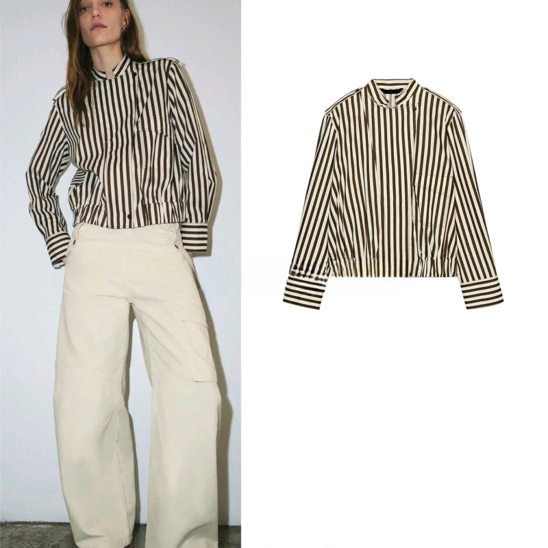 Новая женская куртка-рубашка в полоску с длинным рукавом и воротником-стойкой, повседневная, приталенная, из полиэстера, приятная к телу, дышащая.
Новая женская куртка-рубашка в полоску с длинным рукавом и воротником-стойкой, повседневная, приталенная, из полиэстера, приятная к телу, дышащая.