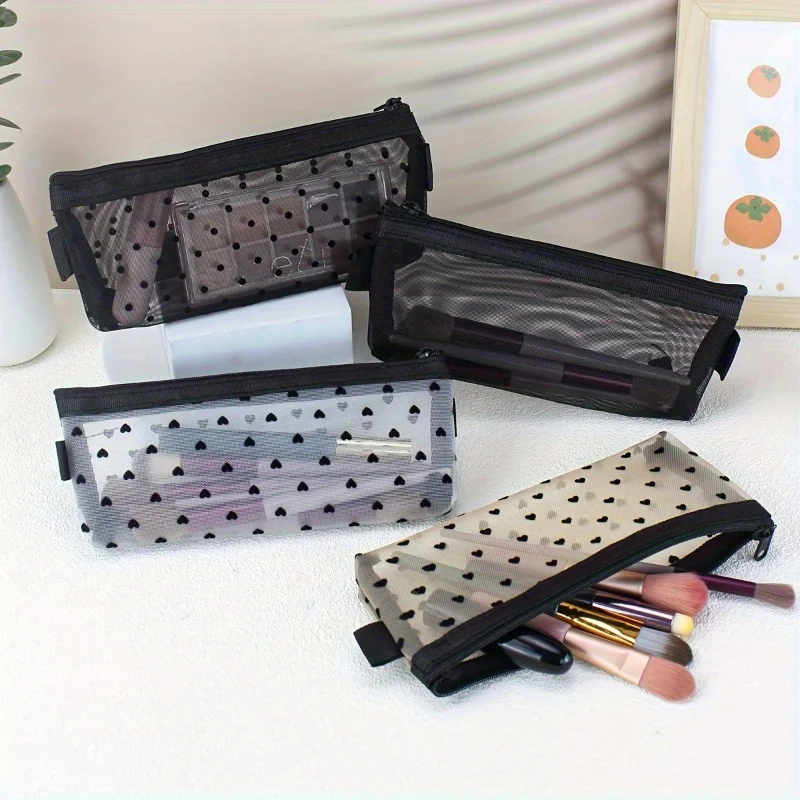Vitality Heart Pattern Mesh Cosmetic Bag - Transparent Travel Makeup Brush Storage Bag with Lipstick Storage Pouch, Portable Reusable Polyester Pencil Bag, Suitable for Women to Carry Around, Easy to Clean
Vitality Heart Pattern Mesh Cosmetic Bag - Transparent Travel Makeup Brush Storage Bag with Lipstick Storage Pouch, Portable Reusable Polyester Pencil Bag, Suitable for Women to Carry Around, Easy to Clean