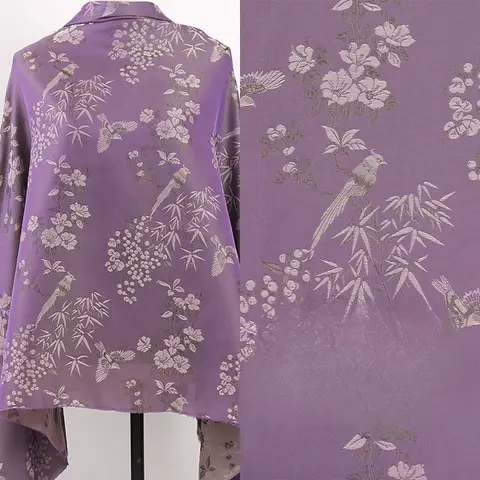 Bamboo Bird Rayon Jacquard Fabric for Hanfu Cheongsam Cardigan Spring Summer Blouse Shirt Two Tone Traditional Textile