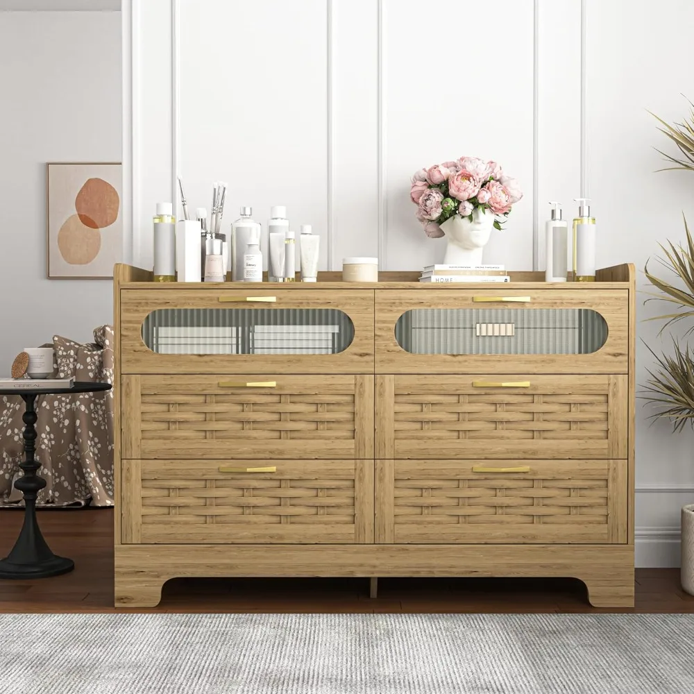 Dresser, 6 Drawers, Farmhouse Wood Chest of Drawers, 47-Inch TV Stand for Living Room, Bedroom, Rattan Storage Cabinet
Dresser, 6 Drawers, Farmhouse Wood Chest of Drawers, 47-Inch TV Stand for Living Room, Bedroom, Rattan Storage Cabinet