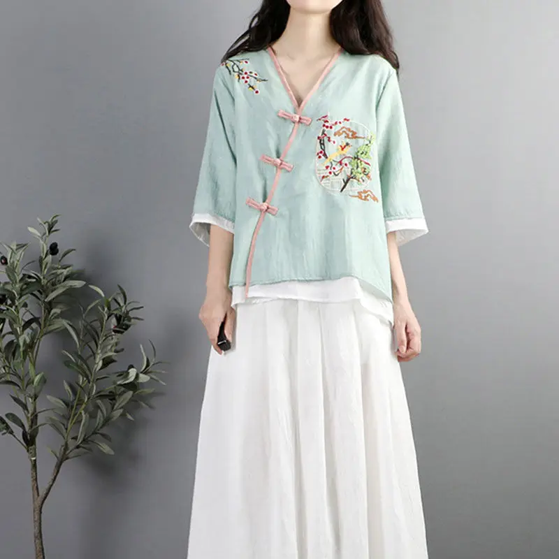 Summer Cotton Linen Embroidered Patchwork Sleeveless Top Women Chinese Style Retro Zen Tea Clothing Shirt
Summer Cotton Linen Embroidered Patchwork Sleeveless Top Women Chinese Style Retro Zen Tea Clothing Shirt