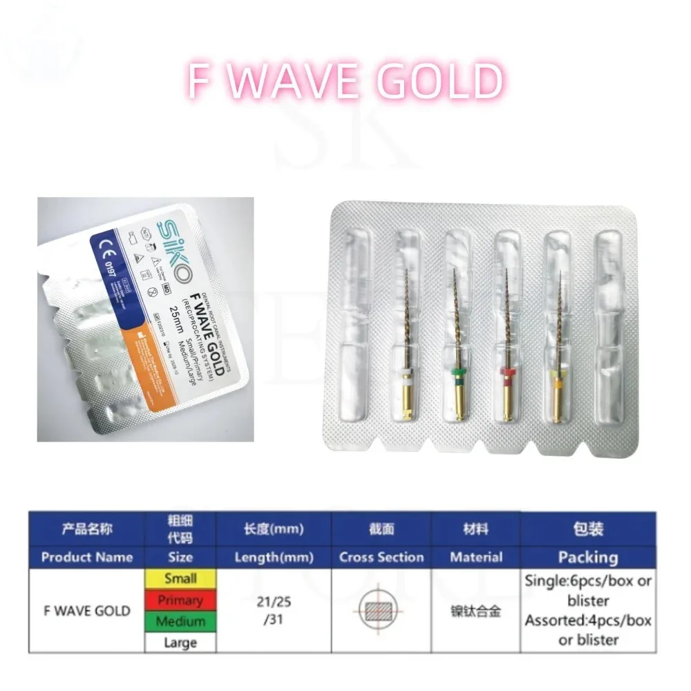 10packs Dental Reciprocating Files Endodontic Root Canal Niti Files 21/25/31mm F WAVE Gold Engine Use for Root Canal Preparation
10packs Dental Reciprocating Files Endodontic Root Canal Niti Files 21/25/31mm F WAVE Gold Engine Use for Root Canal Preparation