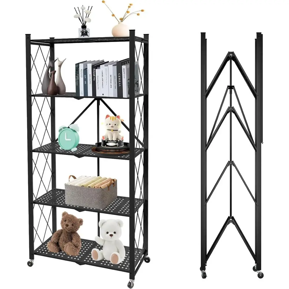 5 Tier olding Shel with Wheels,Metal llapsible Shelves,No Assembly Portable Shelves Organizer Rack,Rolling Standing Utility Rack
5 Tier olding Shel with Wheels,Metal llapsible Shelves,No Assembly Portable Shelves Organizer Rack,Rolling Standing Utility Rack