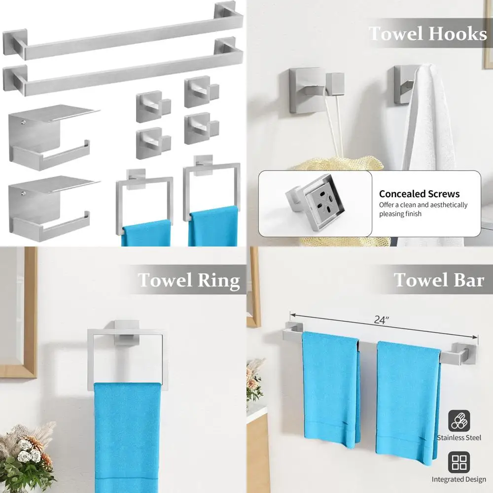 Bathroom Hardware Set - 10 Piece Brushed Nickel Towel Bars and Racks, Stainless Steel Bath Accessories for Towels
Bathroom Hardware Set - 10 Piece Brushed Nickel Towel Bars and Racks, Stainless Steel Bath Accessories for Towels