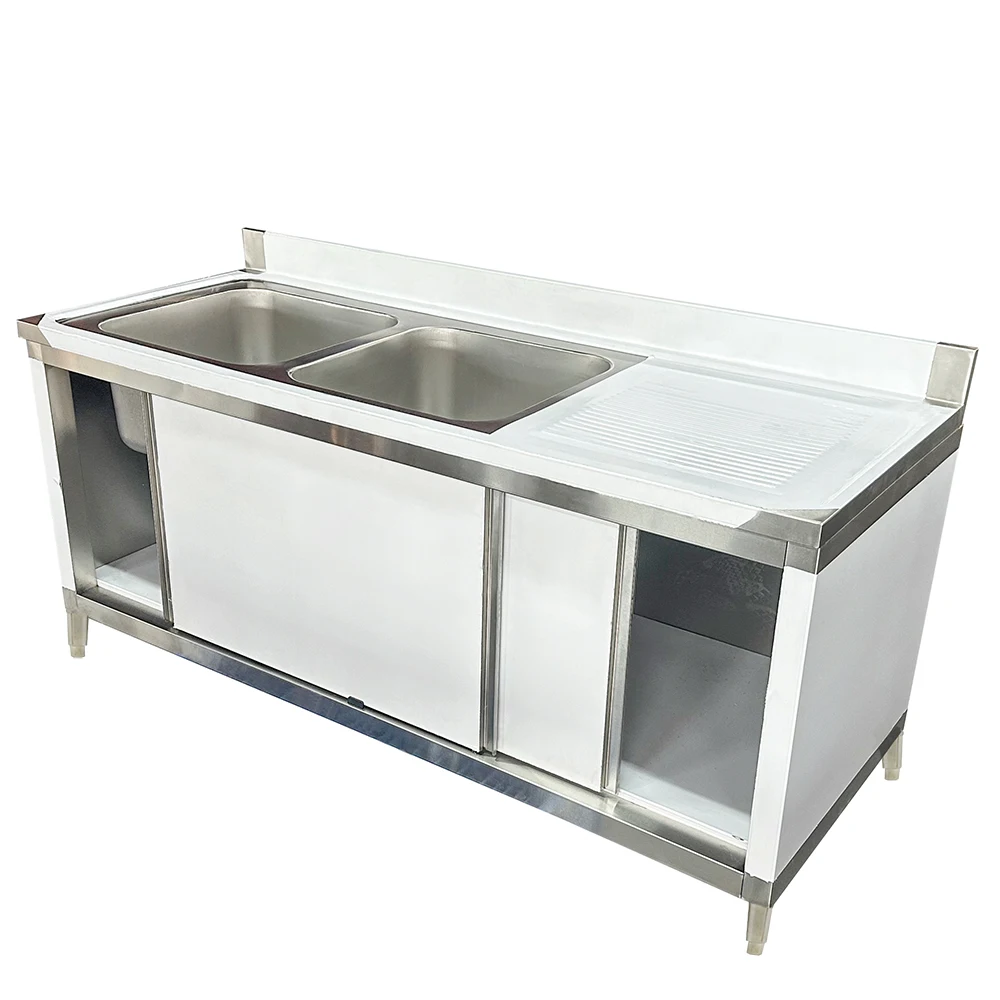 Commercial Kitchen Equipment Factory High Quality Stainless Steel Kitchen Worktable Cabinet With Sink For Restaurant