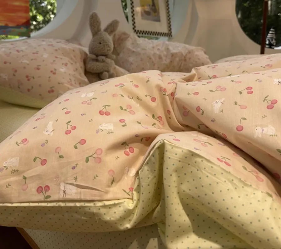 Cute rabbit cherry pink green bedding set 1.2 1.5 1.8 kid,twin full queen cotton home textile bed sheet pillowcase quilt cover
Cute rabbit cherry pink green bedding set 1.2 1.5 1.8 kid,twin full queen cotton home textile bed sheet pillowcase quilt cover