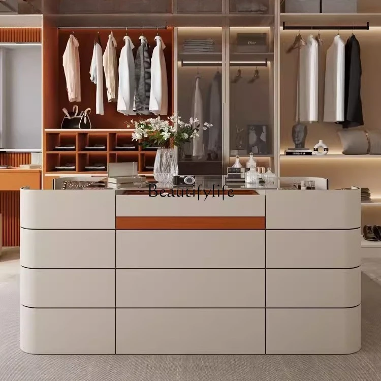 Light luxury cloakroom mid-island cabinet multi-functional storage leather solid wood storage household jewelry display cabinet
Light luxury cloakroom mid-island cabinet multi-functional storage leather solid wood storage household jewelry display cabinet