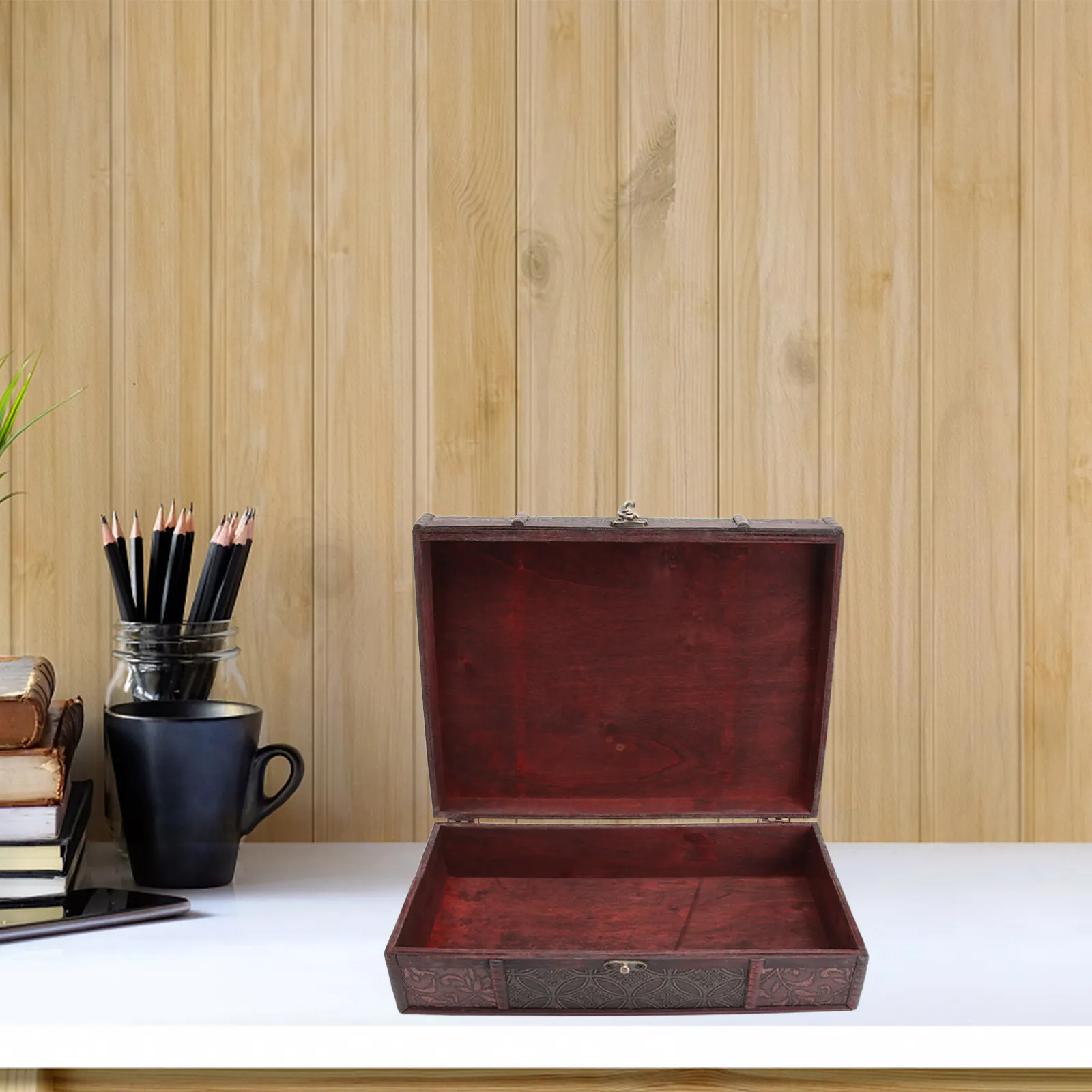 Large Wood Storage Box for Stationery and Books Desktop Organizing Case Vintage Document Holder Sundries Container Coins Pattern
Large Wood Storage Box for Stationery and Books Desktop Organizing Case Vintage Document Holder Sundries Container Coins Pattern