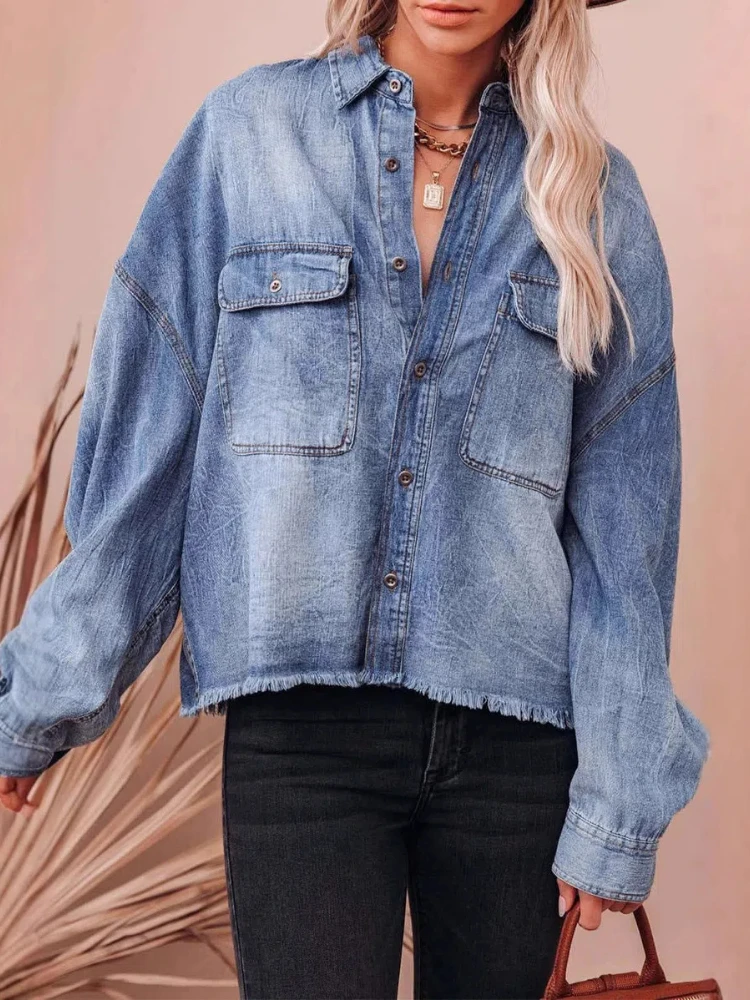 Vintage Blue Denim Shirts Jackets Women Casual Loose Single-breasted Blouses Tops Korean Cowboy Camisas Coats Streetwear
Vintage Blue Denim Shirts Jackets Women Casual Loose Single-breasted Blouses Tops Korean Cowboy Camisas Coats Streetwear