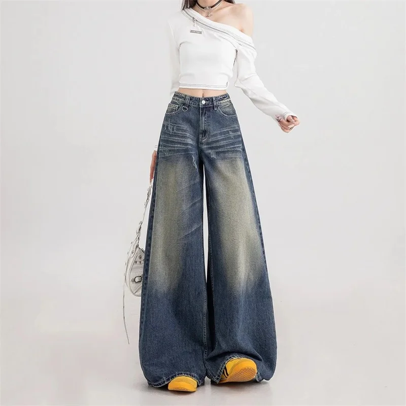 Femme Nostalgia Wide-leg Denim Pantalons Spring Autumn Women Casual Cowboy Trousers American Lady Lazy High Waist Dragging Jeans
Femme Nostalgia Wide-leg Denim Pantalons Spring Autumn Women Casual Cowboy Trousers American Lady Lazy High Waist Dragging Jeans