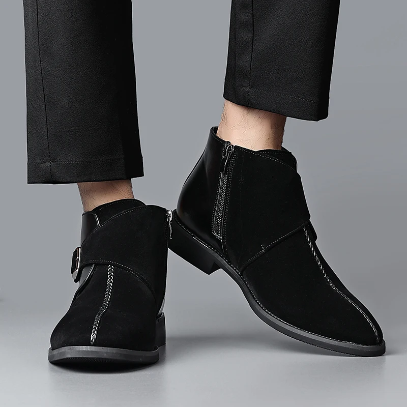 Fashion Men's Patchwork Leather Chelsea Boots Business Pointed Toe Ankle Boots Casual Buckle Design Comfortable Men Short Boots
Fashion Men's Patchwork Leather Chelsea Boots Business Pointed Toe Ankle Boots Casual Buckle Design Comfortable Men Short Boots