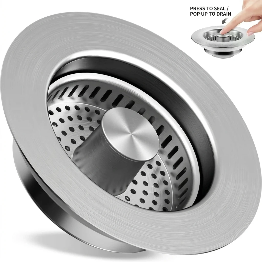 3-in-1 Sink Strainer Pop-Up Stopper with Anti-Clog Basket And Odor Filter Kitchen Sink Drain with Basket Strainer And Stopper
3-in-1 Sink Strainer Pop-Up Stopper with Anti-Clog Basket And Odor Filter Kitchen Sink Drain with Basket Strainer And Stopper